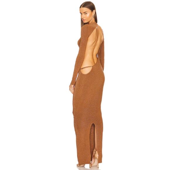 Aya Muse x REVOLVE Carrara Dress in Chocolate Lurex NWT Size Large - Picture 4 of 5
